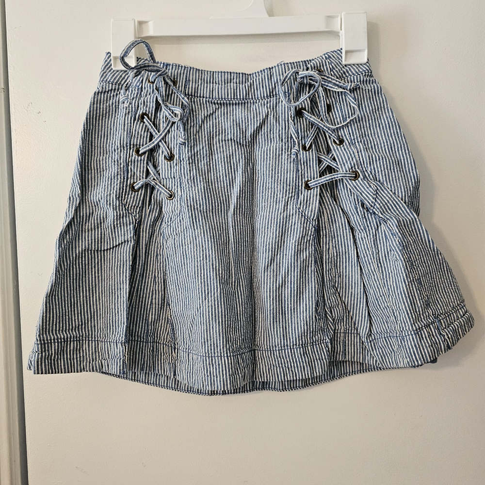 Free People Blue White Pinstripe Conductor Mini Skirt Women's Size 0